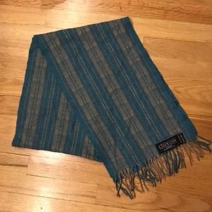 Turquoise and camel  lambswool scarf made in the United Kingdom by Linton